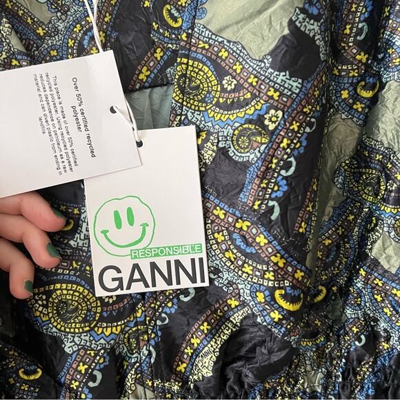 Ganni Mosaic Print Long Sleeve Deep V-Neck Blouse - Picture 7 of 10